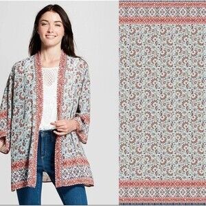 Knox Rose NWT Boho Floral Kimono Duster Open Front Size Medium